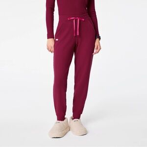 BRAND NEW Figs S Off-Shift Waffle Crew Sweatpant (Deep Cranberry)
